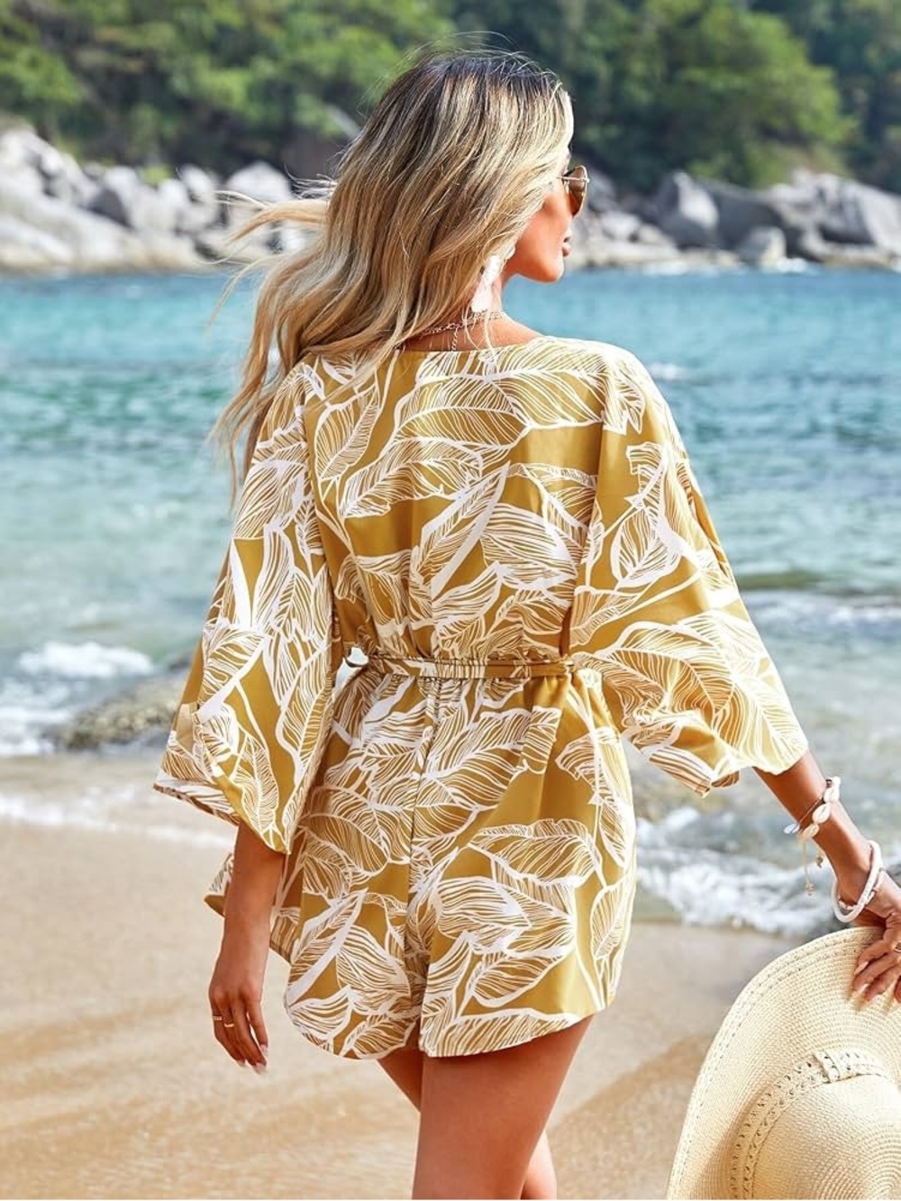 Romperalls | Long Flowy Sleeve  | V-Neck & Faux Wrap | Size Large